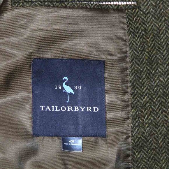 Tailorbyrd British Moon Wool Tweed Brown Herringbone Blazer Men's Size 40R - Picture 3 of 4